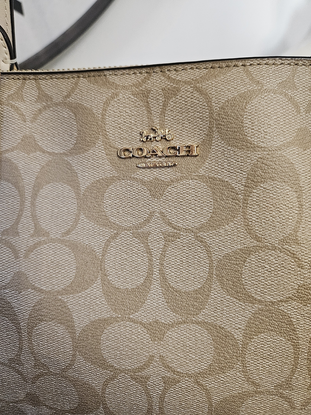 Coach Beige Signature Canvas Tote with White Trim - Picture 3 of 11